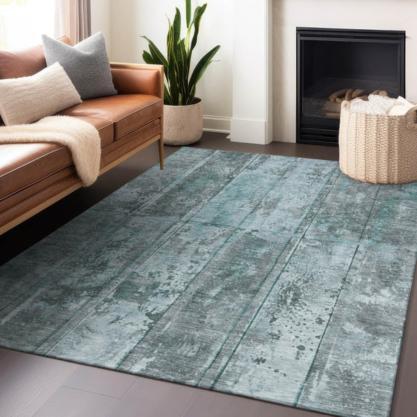 Homeroots 3' Abstract Washable Indoor Outdoor Area Rug - Stain Resistant, Durable, Stylish For Any Space Teal Polyester 618786
