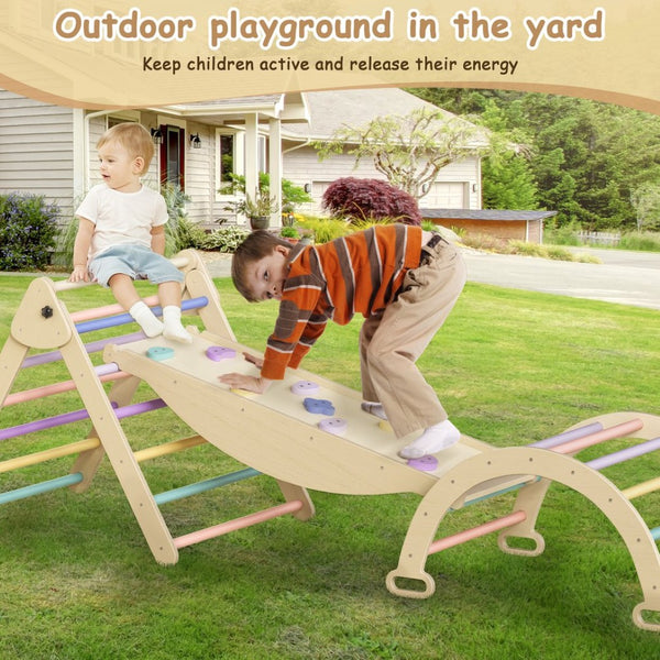 English Elm 5 in 1 Pikler Triangle Wooden Climbing Set Montessori Toddler Indoor Play Gym T3210P426420