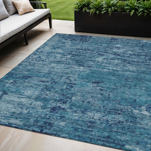 HomeRoots 5' X 8' Denim Blue and Navy Abstract Area Rug - Washable, Durable, Indoor/Outdoor, Modern Design! 618830