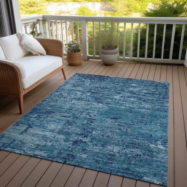 HomeRoots 5' X 8' Denim Blue and Navy Abstract Area Rug - Washable, Durable, Indoor/Outdoor, Modern Design! 618830