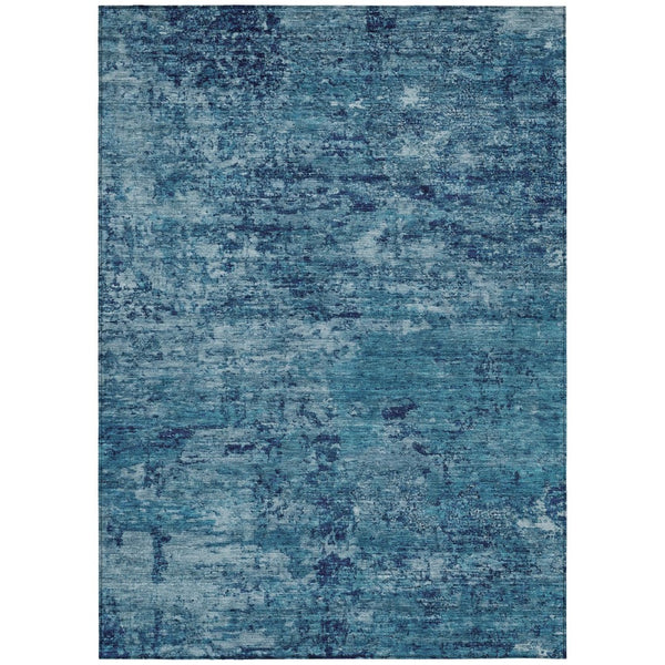 HomeRoots 5' X 8' Denim Blue and Navy Abstract Area Rug - Washable, Durable, Indoor/Outdoor, Modern Design! 618830