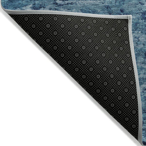 HomeRoots 5' X 8' Denim Blue and Navy Abstract Area Rug - Washable, Durable, Indoor/Outdoor, Modern Design! 618830