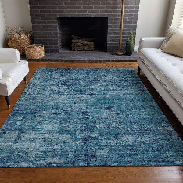 HomeRoots 5' X 8' Denim Blue and Navy Abstract Area Rug - Washable, Durable, Indoor/Outdoor, Modern Design! 618830