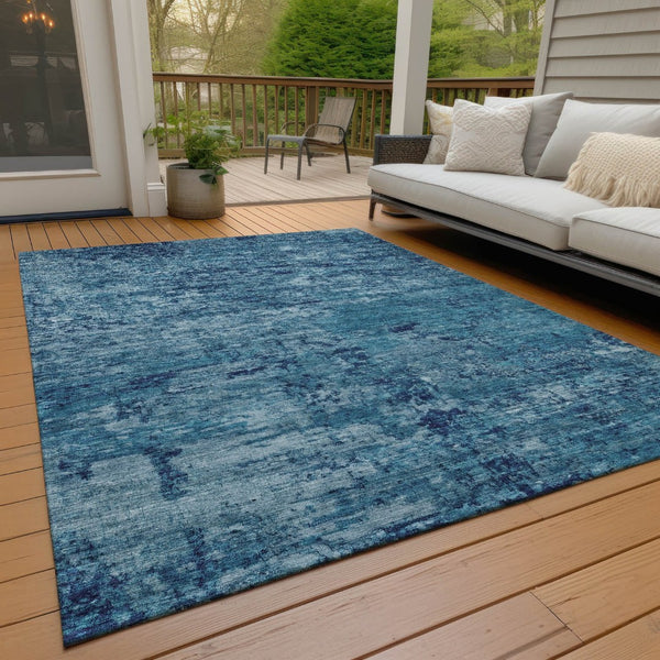 HomeRoots 5' X 8' Denim Blue and Navy Abstract Area Rug - Washable, Durable, Indoor/Outdoor, Modern Design! 618830