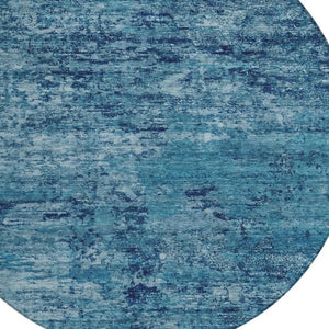 HomeRoots 8' Round Denim and Navy Blue Abstract Area Rug – Washable, Durable, Indoor/Outdoor Modern Design 618831