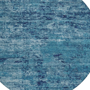 HomeRoots 8' Round Denim and Navy Blue Abstract Area Rug – Washable, Durable, Indoor/Outdoor Modern Design 618831