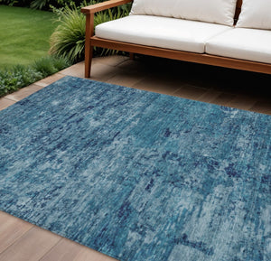 HomeRoots 8' X 10' Denim Blue and Navy Abstract Washable Area Rug - Modern, Durable, Indoor-Outdoor Design 618832