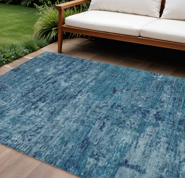 HomeRoots 8' X 10' Denim Blue and Navy Abstract Washable Area Rug - Modern, Durable, Indoor-Outdoor Design 618832