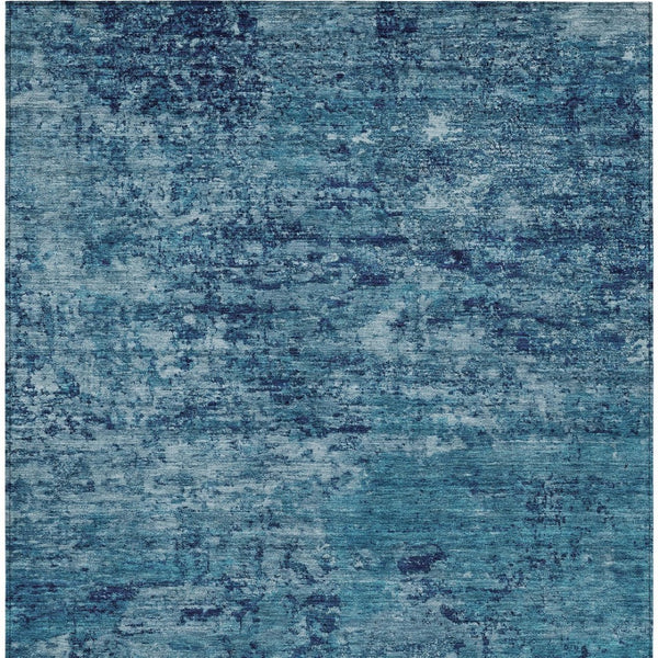 HomeRoots 9' X 12' Denim Blue & Navy Abstract Area Rug - Stylish, Washable, Durable for Indoor/Outdoor Use 618833