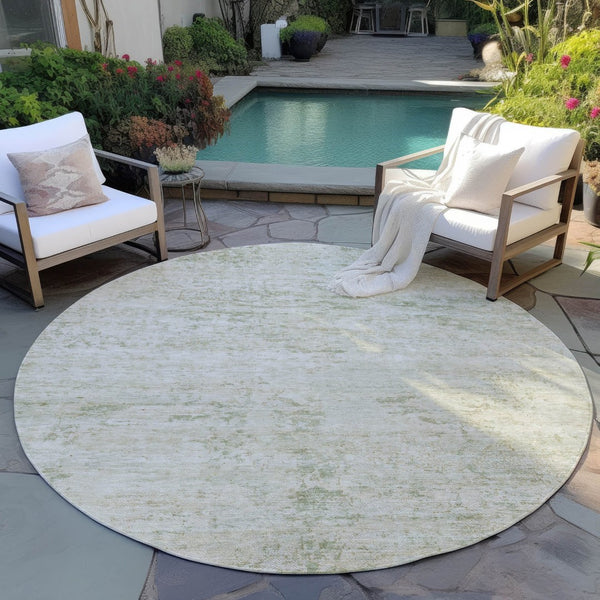 HomeRoots 8' Round Abstract Area Rug in Linen and Beige - Durable, Washable, Indoor/Outdoor Style for All Spaces 618843