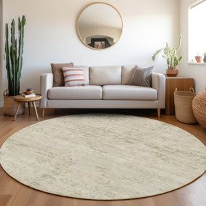 HomeRoots 8' Round Abstract Area Rug in Linen and Beige - Durable, Washable, Indoor/Outdoor Style for All Spaces 618843