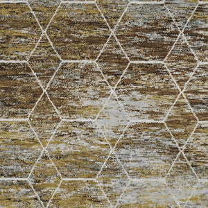 HomeRoots 5' X 8' Indoor Outdoor Geometric Area Rug in Brown, Gold & Ivory - Durable, Washable & Stylish! 618860