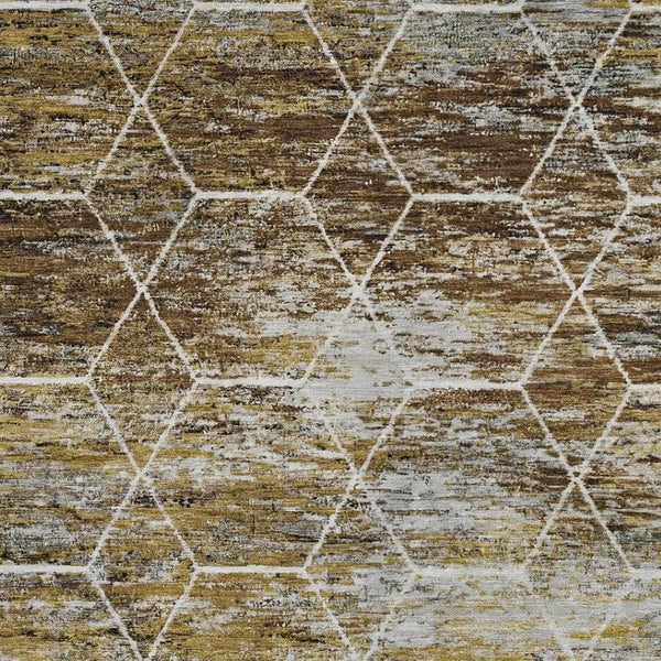 HomeRoots 5' X 8' Indoor Outdoor Geometric Area Rug in Brown, Gold & Ivory - Durable, Washable & Stylish! 618860
