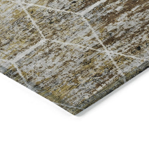 HomeRoots 5' X 8' Indoor Outdoor Geometric Area Rug in Brown, Gold & Ivory - Durable, Washable & Stylish! 618860