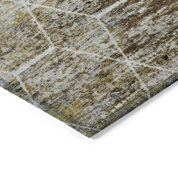 HomeRoots 5' X 8' Indoor Outdoor Geometric Area Rug in Brown, Gold & Ivory - Durable, Washable & Stylish! 618860