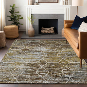 HomeRoots 5' X 8' Indoor Outdoor Geometric Area Rug in Brown, Gold & Ivory - Durable, Washable & Stylish! 618860