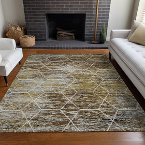 HomeRoots 5' X 8' Indoor Outdoor Geometric Area Rug in Brown, Gold & Ivory - Durable, Washable & Stylish! 618860