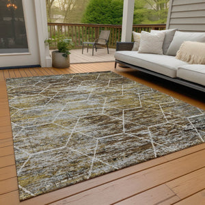 HomeRoots 5' X 8' Indoor Outdoor Geometric Area Rug in Brown, Gold & Ivory - Durable, Washable & Stylish! 618860