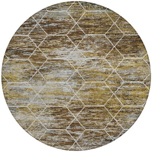 HomeRoots 8' Round Indoor Outdoor Area Rug in Brown, Gold & Ivory - Stylish, Washable, Geometric Design 618861