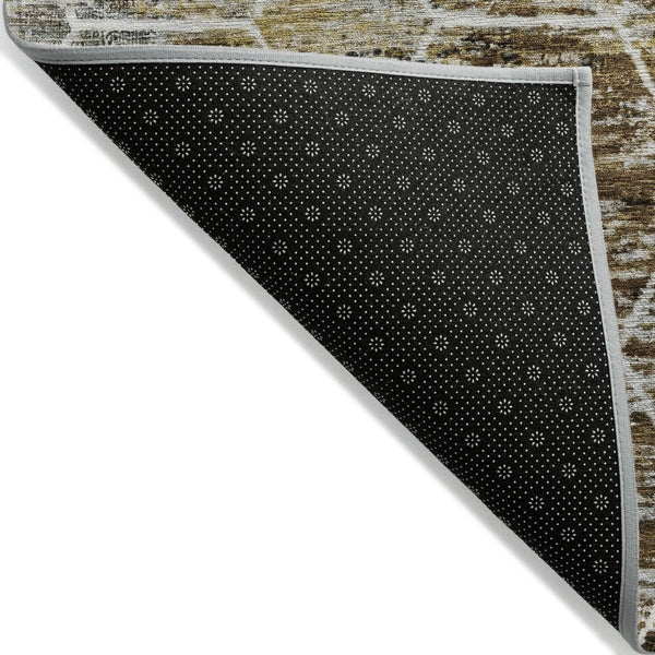 HomeRoots 8' X 10' Stylish Brown Gold Ivory Geometric Washable Area Rug for Indoor Outdoor High-Traffic Use 618862