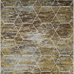 HomeRoots 8' X 10' Stylish Brown Gold Ivory Geometric Washable Area Rug for Indoor Outdoor High-Traffic Use 618862