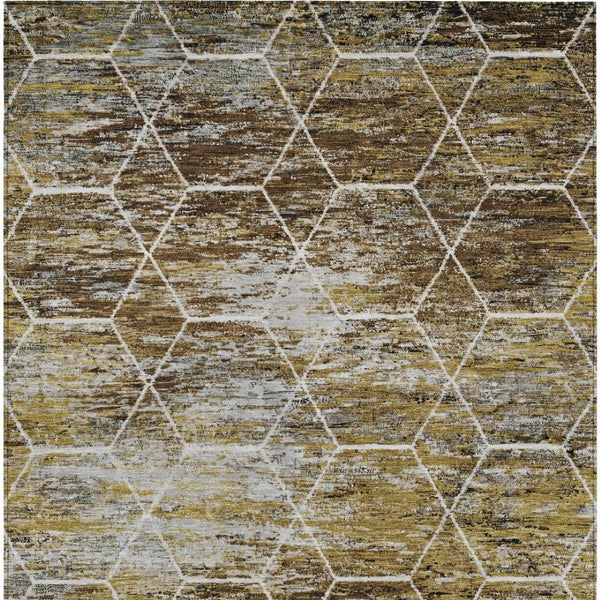HomeRoots 8' X 10' Stylish Brown Gold Ivory Geometric Washable Area Rug for Indoor Outdoor High-Traffic Use 618862