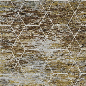 HomeRoots 9' Geometric Indoor Outdoor Area Rug in Brown, Gold, Ivory - Washable, Stain-Resistant, Versatile Design 618863