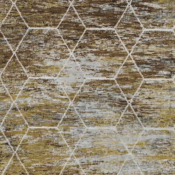 HomeRoots 10' Geometric Indoor Outdoor Area Rug in Brown, Gold & Ivory - Washable, Durable & Stylish Design 618864