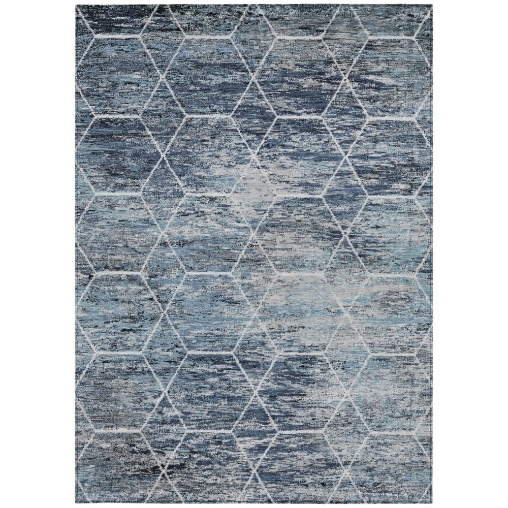 HomeRoots 5' Stylish Blue Gray & Ivory Geometric Washable Area Rug - Indoor/Outdoor, Durable & Versatile! 618866