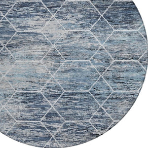 HomeRoots 8' Blue Gray Ivory Round Area Rug - Stylish Geometric Design, Washable & Durable for Indoor/Outdoor Use 618867