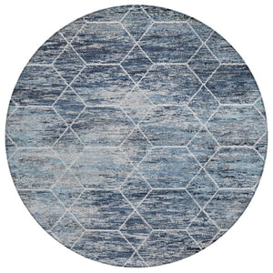 HomeRoots 8' Blue Gray Ivory Round Area Rug - Stylish Geometric Design, Washable & Durable for Indoor/Outdoor Use 618867