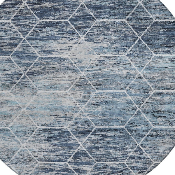 HomeRoots 8' Blue Gray Ivory Round Area Rug - Stylish Geometric Design, Washable & Durable for Indoor/Outdoor Use 618867