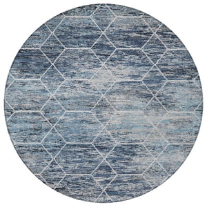 HomeRoots 8' Blue Gray Ivory Round Area Rug - Stylish Geometric Design, Washable & Durable for Indoor/Outdoor Use 618867