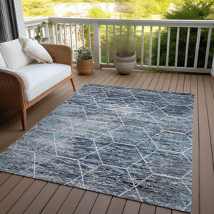 HomeRoots 8' Blue Gray & Ivory Geometric Area Rug - Washable, Durable for Indoor/Outdoor Use | Modern Style 618868