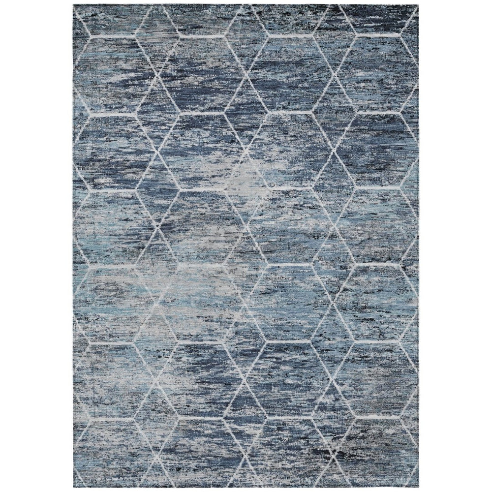 HomeRoots 8' Blue Gray & Ivory Geometric Area Rug - Washable, Durable for Indoor/Outdoor Use | Modern Style 618868