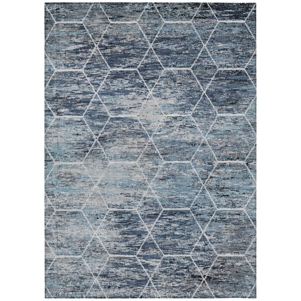 HomeRoots 8' Blue Gray & Ivory Geometric Area Rug - Washable, Durable for Indoor/Outdoor Use | Modern Style 618868