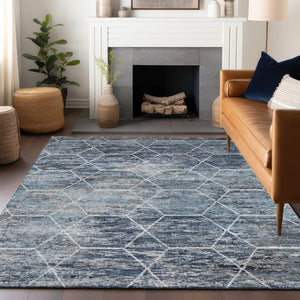 HomeRoots 8' Blue Gray & Ivory Geometric Area Rug - Washable, Durable for Indoor/Outdoor Use | Modern Style 618868