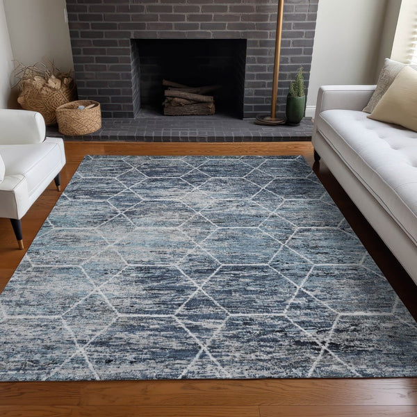 HomeRoots 8' Blue Gray & Ivory Geometric Area Rug - Washable, Durable for Indoor/Outdoor Use | Modern Style 618868