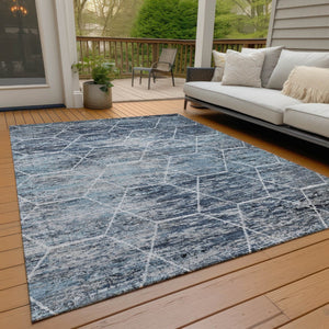 HomeRoots 8' Blue Gray & Ivory Geometric Area Rug - Washable, Durable for Indoor/Outdoor Use | Modern Style 618868