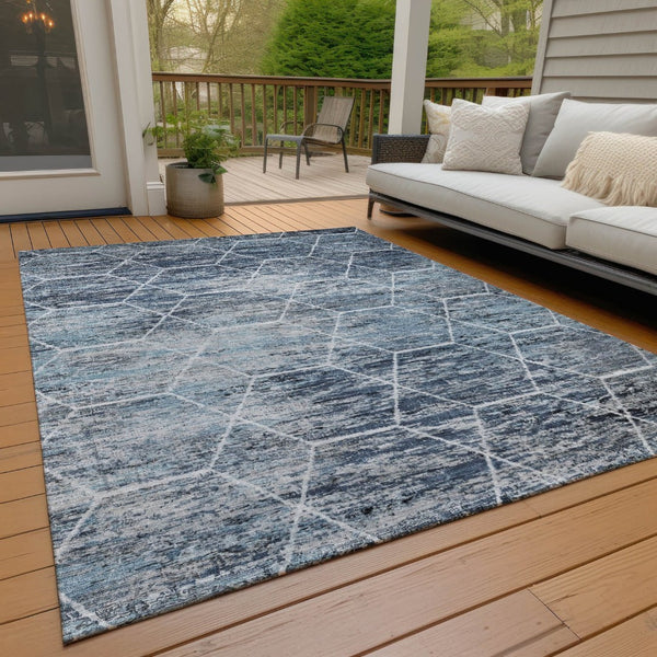 HomeRoots 8' Blue Gray & Ivory Geometric Area Rug - Washable, Durable for Indoor/Outdoor Use | Modern Style 618868