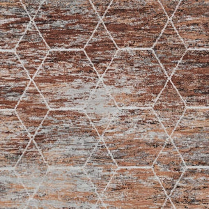 HomeRoots 5' X 8' Geometric Rust Gray Ivory Indoor Outdoor Rug - Durable, Machine Washable, Slip-Resistant Design 618890
