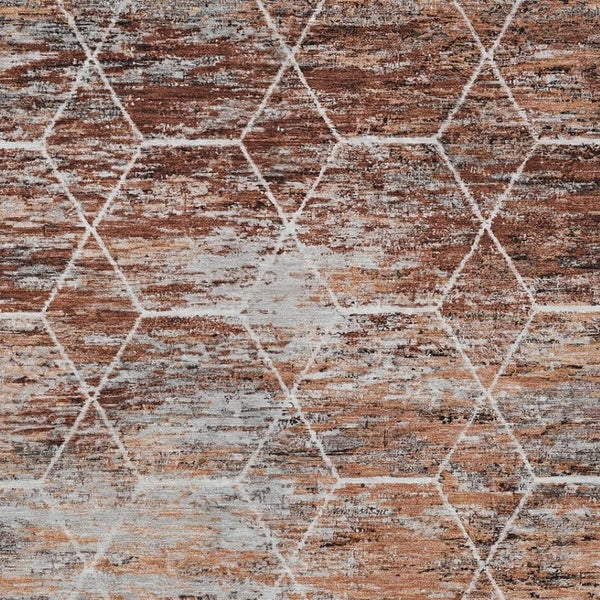 HomeRoots 5' X 8' Geometric Rust Gray Ivory Indoor Outdoor Rug - Durable, Machine Washable, Slip-Resistant Design 618890