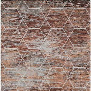 HomeRoots 5' X 8' Geometric Rust Gray Ivory Indoor Outdoor Rug - Durable, Machine Washable, Slip-Resistant Design 618890