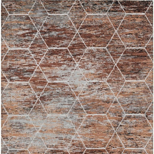 HomeRoots 5' X 8' Geometric Rust Gray Ivory Indoor Outdoor Rug - Durable, Machine Washable, Slip-Resistant Design 618890