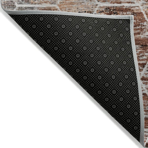 HomeRoots 8' Modern Rust Gray and Ivory Geometric Round Area Rug - Washable, Durable for Indoor & Outdoor Use! 618891