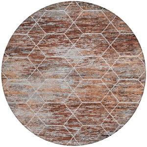 HomeRoots 8' Modern Rust Gray and Ivory Geometric Round Area Rug - Washable, Durable for Indoor & Outdoor Use! 618891