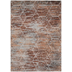 HomeRoots 8' X 10' Geometric Washable Area Rug in Rust Gray & Ivory - Durable, Stylish for Indoor & Outdoor Use 618892