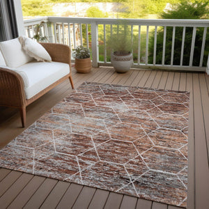HomeRoots 8' X 10' Geometric Washable Area Rug in Rust Gray & Ivory - Durable, Stylish for Indoor & Outdoor Use 618892