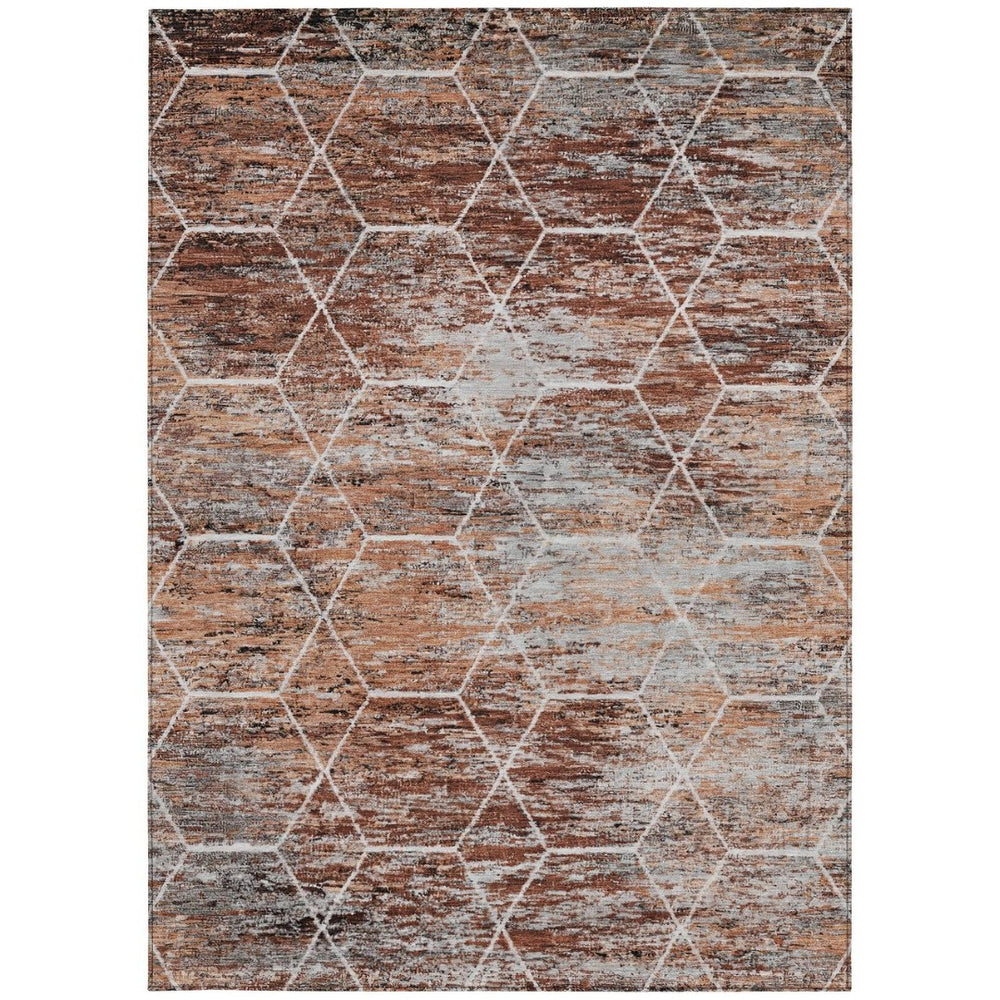 HomeRoots 8' X 10' Geometric Washable Area Rug in Rust Gray & Ivory - Durable, Stylish for Indoor & Outdoor Use 618892