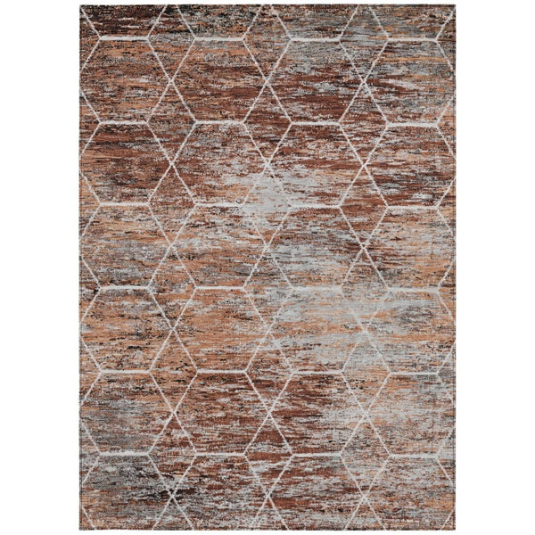 HomeRoots 8' X 10' Geometric Washable Area Rug in Rust Gray & Ivory - Durable, Stylish for Indoor & Outdoor Use 618892